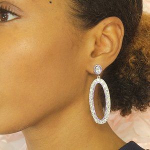 New Sterling Silver, Bright Oval CZ Drop Earrings